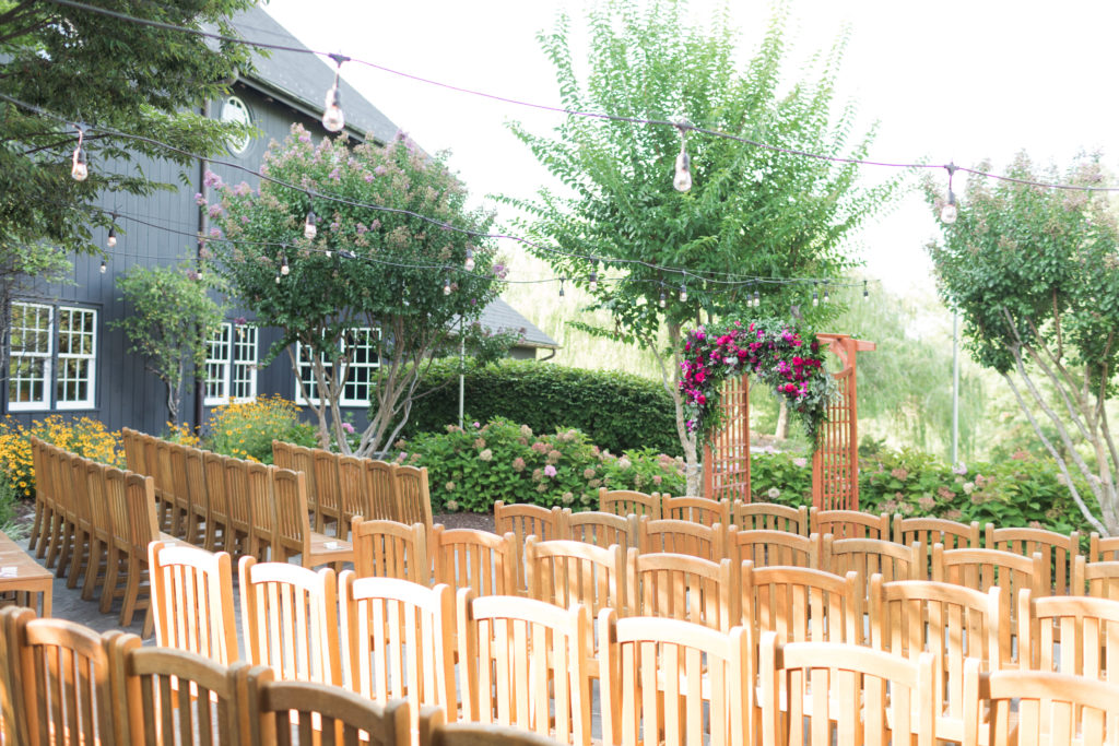 Late summer wedding ceremony setup at Clyde's Willow Creek Farm