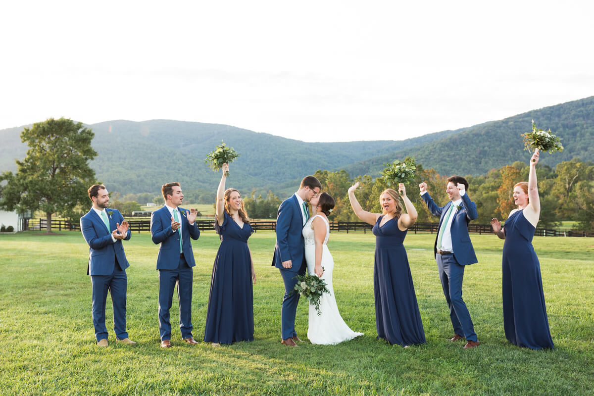 Wedding party portrait | Fall Wedding at King Family Vineyards by Virginia Photographers