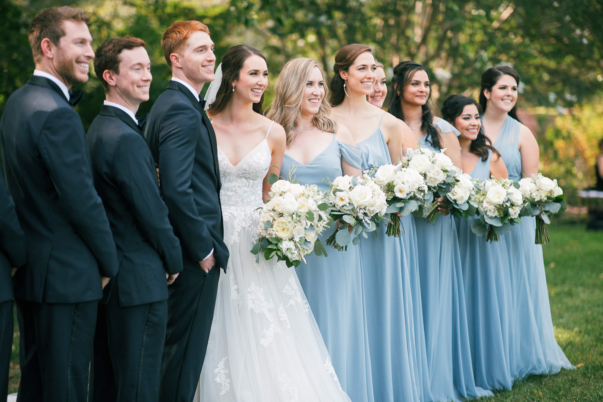 Wedding party in navy and light blue
