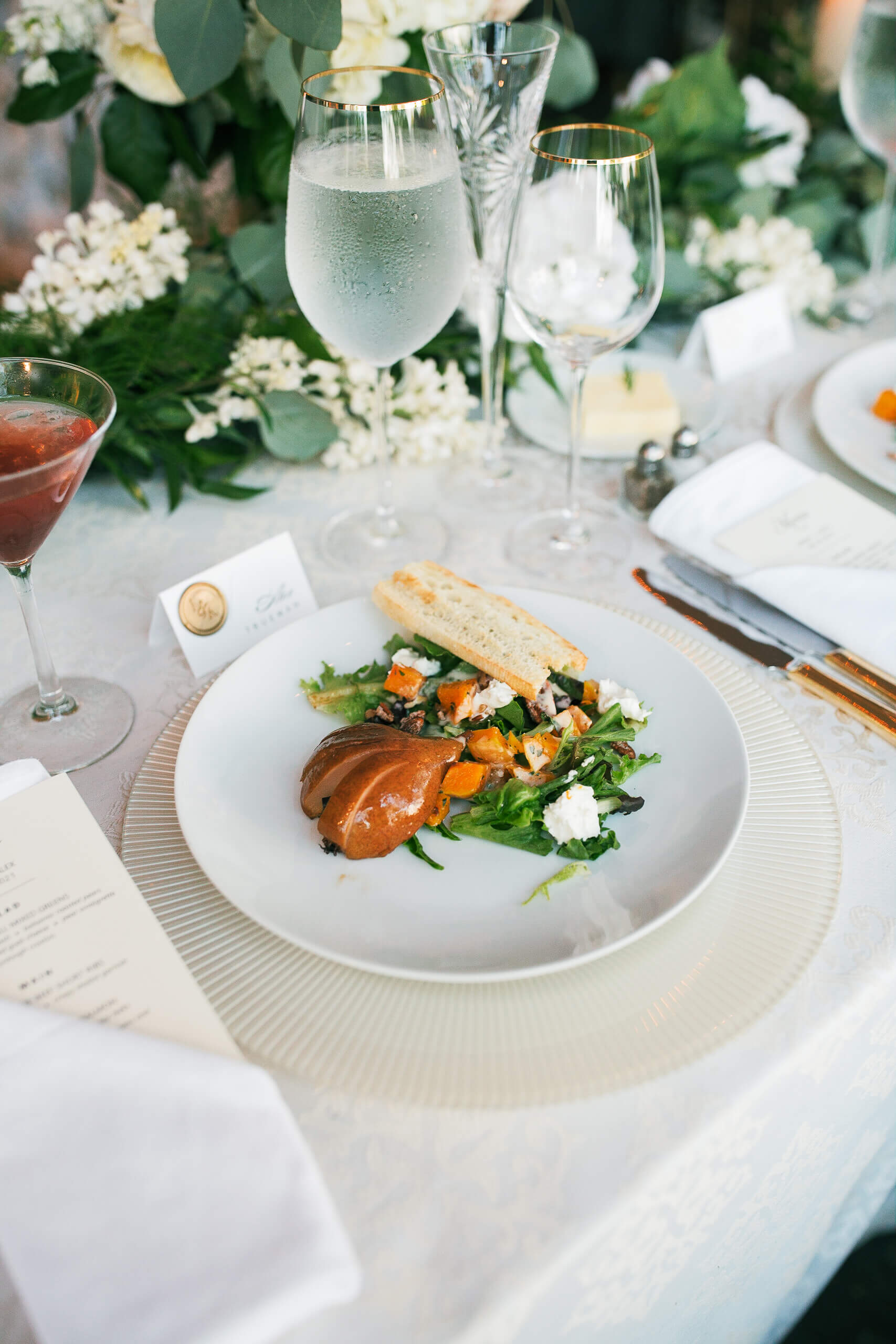 Wedding place setting with salad