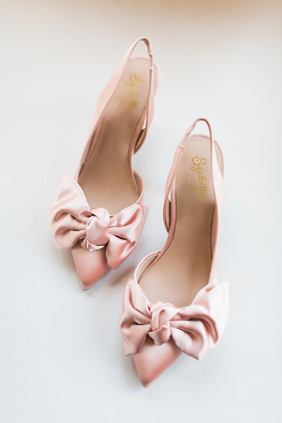 Pink bow wedding heels